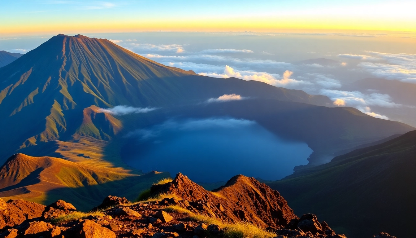 Majestic Mount Rinjani erupting with lush greenery in Lombok, Indonesia, showcasing volcanic landscape and crater lake, perfect for adventure travelers.