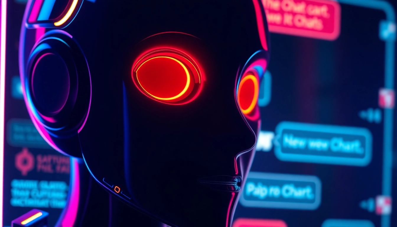 Engaging scene of unfiltered NSFW AI chat with a sleek interface, neon glow, and suggestive conversation bubbles, emphasizing realistic AI interactions for adult chat enthusiasts.