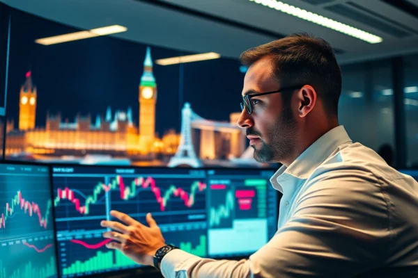 Mastering Online Stock Trading UK: Strategies, Platforms, and Tips for Success A UK online stock trading user engaging with stock charts on a computer in a professional