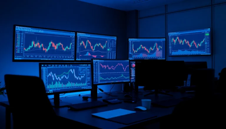 Trading view chart analysis on multiple screens in a professional trading environment for