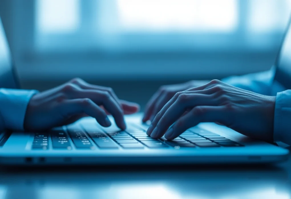 Professional writer ensuring undetectable AI writing with advanced tools in a sleek workspace